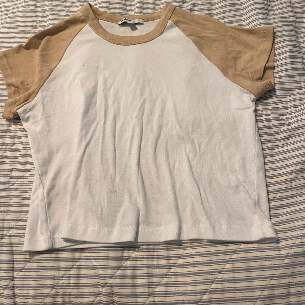 Subdued Baseball Tee Tan and White